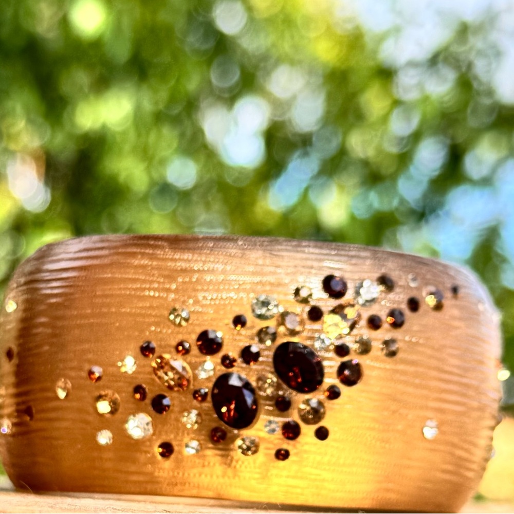 Vintage Gold-Tone Lucite Cuff Bracelet with Rhinestones & Magnetic Closure